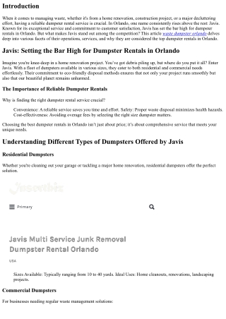 Javis: Setting the Bar High for Dumpster Rentals in Orlando.