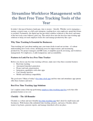 Streamline Workforce Management with the Best Free Time Tracking Tools of the Year