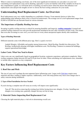 Calculating Roof Replacement Costs: Factors to Consider