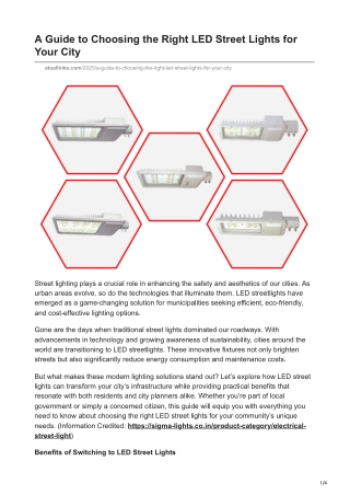 A Guide to Choosing the Right LED Street Lights for Your City