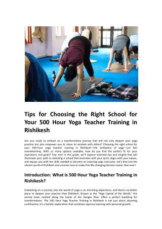 Tips for Choosing the Right School for Your 500 Hour Yoga Teacher Training