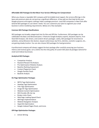 Affordable SEO Packages Do Not Mean Your Service Offerings Are Compromised