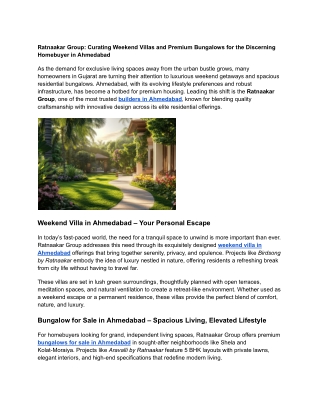 Ratnaakar Group_ Curating Weekend Villas and Premium Bungalows for the Discerning Homebuyer in Ahmedabad