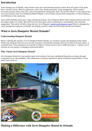 Making a Difference with Javis Dumpster Rental in Orlando