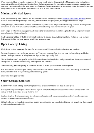 Remodeling Tips for Narrow Lot Homes