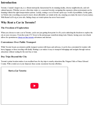 Discover Toronto: Your Guide to Affordable Car Rentals