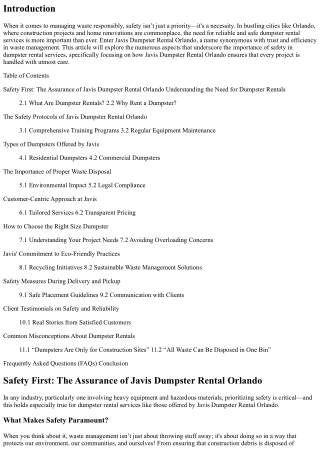 Safety First: The Assurance of Javis Dumpster Rental Orlando