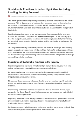 Sustainable Practices in Indian Light Manufacturing Leading the Way Forward