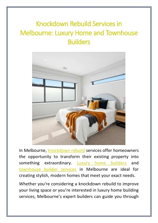 Knockdown Rebuild Services in Melbourne Luxury Home and Townhouse Builders