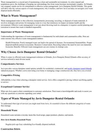 Your Guide to Effective Waste Management with Javis Dumpster Rental Orlando
