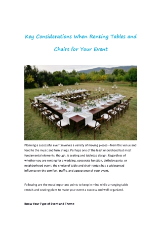 key considerations when renting tables and
