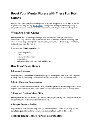 Boost Your Mental Fitness with These Fun Brain Games