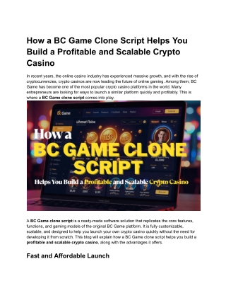 How a BC Game Clone Script Helps You Build a Profitable and Scalable Crypto Casino