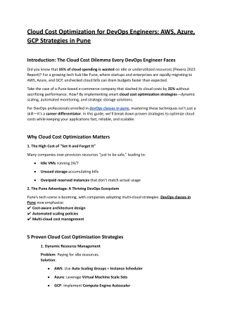 Cloud Cost Optimization for DevOps Engineers: AWS, Azure, GCP Strategies in Pune