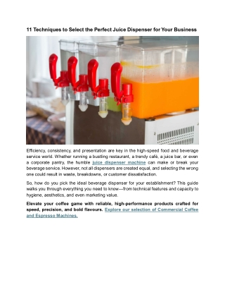 11 Techniques to Select the Perfect Juice Dispenser for Your Business