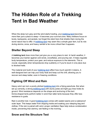 The Hidden Role of a Trekking Tent in Bad Weather