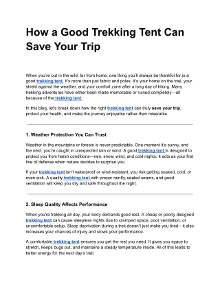 How a Good Trekking Tent Can Save Your Trip