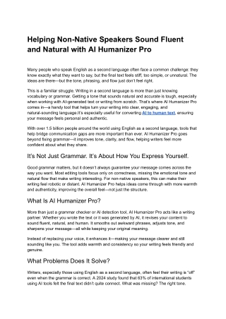 Helping Non-Native Speakers Sound Fluent and Natural with AI Humanizer Pro