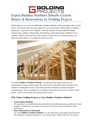 Expert Builders Northern Suburbs Custom Homes