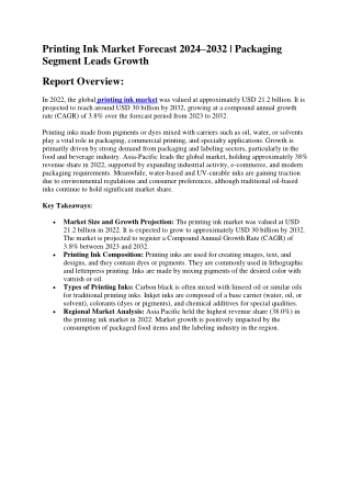 Printing Ink Market Forecast 2024