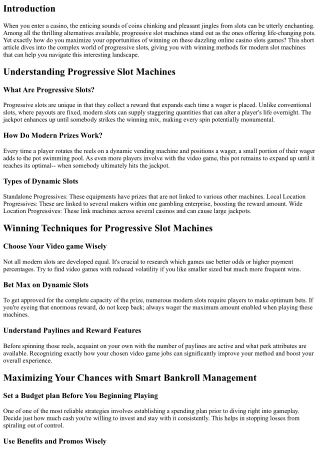 Winning Approaches for Progressive Slot Machines