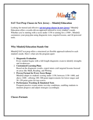 SAT Test Prep Classes in New Jersey - MindzQ Education