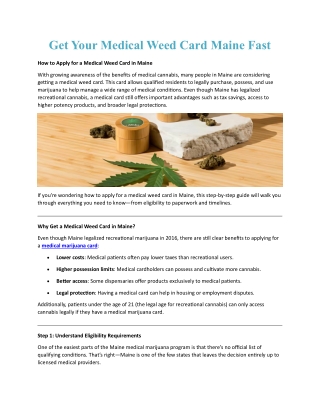 Get Your Medical Weed Card Maine Fast