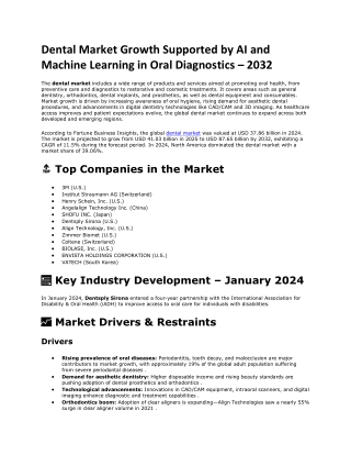 Dental Market Forecast 2032: Growing Demand for Aesthetic Dental Solutions