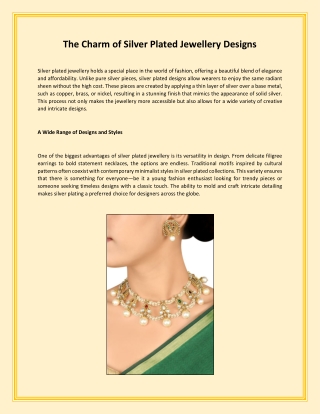 The Charm of Silver Plated Jewellery Designs