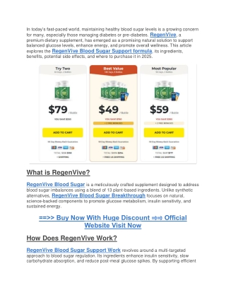RegenVive Blood Sugar Support Reviews