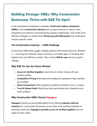 Building Stronger SMEs: Why Construction Businesses Thrive with B2B Tie-Ups!!
