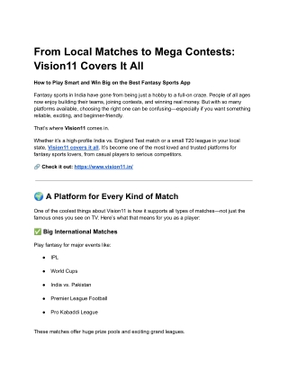 From Local Matches to Mega Contests: Vision11 Covers It All