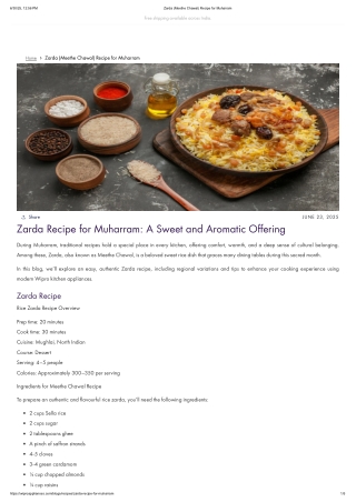 Zarda (Meethe Chawal) Recipe for Muharram