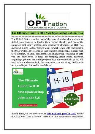 The Ultimate Guide to H1B Visa Sponsorship Jobs in USA