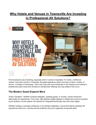 Why Hotels and Venues in Townsville Are Investing in Professional AV Solutions?