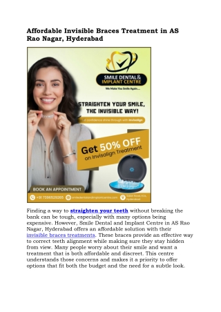 Affordable Invisible Braces Treatment in AS Rao Nagar, Hyderabad