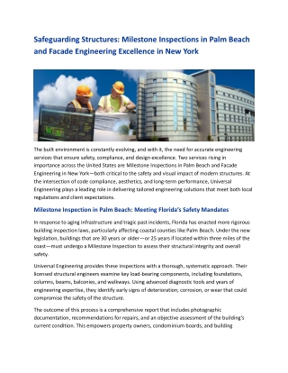 Safeguarding Structures Milestone Inspections in Palm Beach and Facade Engineering Excellence in New York