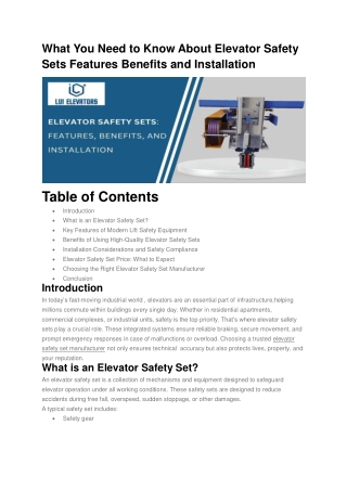What You Need to Know About Elevator Safety Sets Features Benefits and Installation