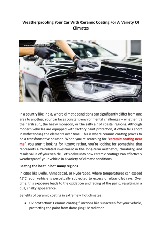 Weatherproofing Your Car With Ceramic Coating For A Variety Of Climates