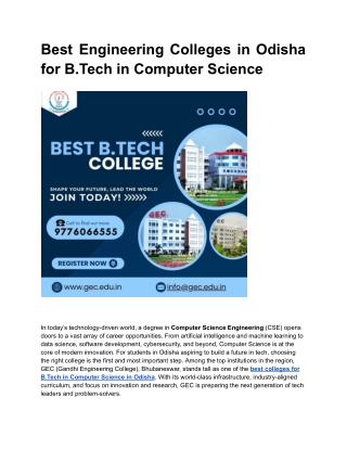 Best Engineering Colleges in Odisha for B.Tech in Computer Science