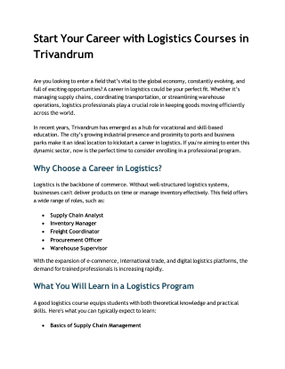 Start Your Career with Logistics Courses in Trivandrum