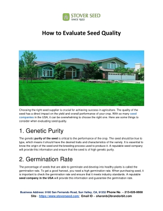 how to evaluate seed quality