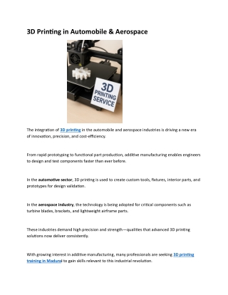 3D Printing in Automobile & Aerospace