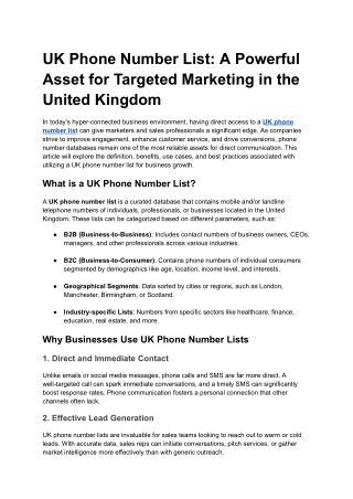 UK Phone Number List: A Powerful Asset for Targeted Marketing in the United King