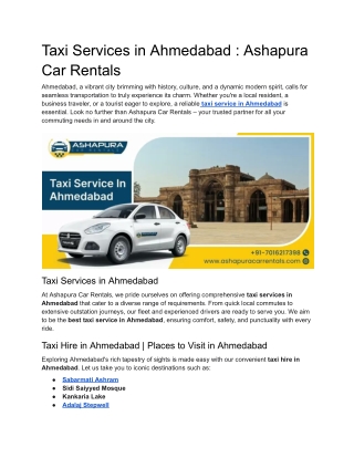 Taxi Services in Ahmedabad _ Ashapura Car Rentals