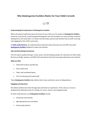 Why Kindergarten Facilities Matter for Your Child's Growth