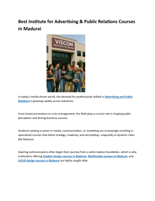Best Institute for Advertising & Public Relations Courses in Madurai