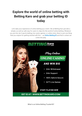 Explore the world of online betting with Betting Karo and grab your betting ID today