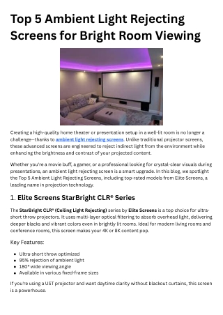Top 5 Ambient Light Rejecting Screens for Bright Room Viewing