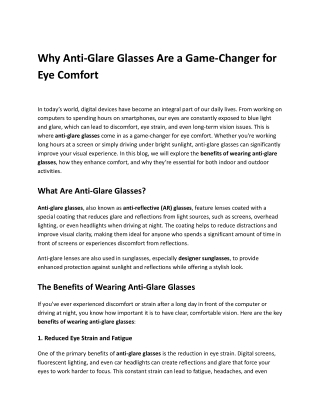 Why Anti-Glare Glasses Are a Game-Changer for Eye Comfort